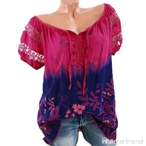 GREFER Women T-Shirt Blouse Short Sleeve Lace Printed Loose Tops - B07DFMHT79
